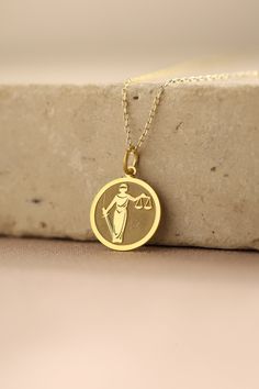 Gold Lady Justice Pendant - Scale of Justice Gold Necklace ● Material of pendant: Solid Gold 14k ( REAL GOLD ) ● Metal Stamp: 14k ( REAL GOLD ) ● The pendant is available in 5 sizes: - 12,7 mm / 0.5 inches (Diameter) - 14,0 mm / 0,55 inches ( Diameter ) In the photos - 15,3 mm / 0.6 inches ( Diameter ) - 16,5 mm / 0,65 inches ( Diameter ) - 19,1 mm / 0,75 inches ( Diameter ) ( In the photos the size is 14mm / 0.55 inches Diameter ) ( Jump Ring inner diameter: 4 mm ) ● Material of chain: Solid go Lady Justice, Fancy Jewellery Designs, Gold Necklace Set, Gold Necklace Women, Fancy Jewellery, Pretty Necklaces, Cross Jewelry, Necklace Designs, Necklace Set