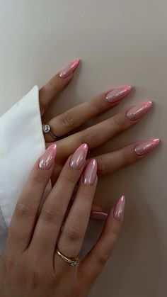 Nails Almond Pink, Pink Chrome Nails, Summery Nails, Casual Nails, Fire Nails, Dream Nails, Funky Nails, Pretty Acrylic Nails, Chic Nails