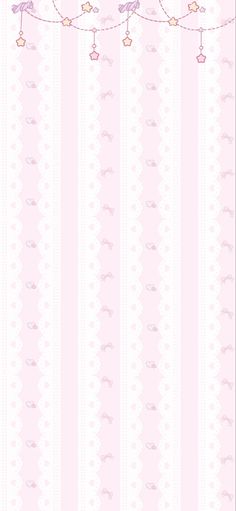 a pink wallpaper with birds hanging from it's sides and dots on the bottom