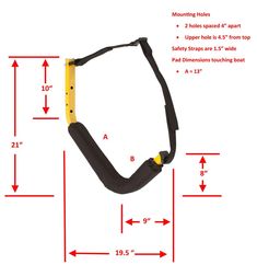 the back strap is shown with measurements