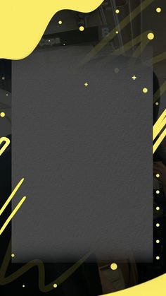 an abstract black and yellow background with dots, lines, and shapes in the center