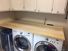 a washer and dryer sitting in a kitchen next to each other on top of a counter