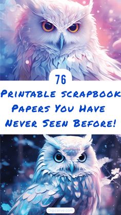 two owls with the words printable scrapbook papers you have never seen before on them