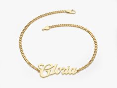 A perfect gift for someone special! This 14K solid gold Cuban Chain Bold Name Bracelet is a wonderful and thoughtful piece of jewelry that will be cherished forever. It is personalized with a name or other word(s) of the recipient's choosing. FEATURES • Material: 14k Solid Gold (Stamped 14K for authenticity) • Color Options: Yellow Gold • Chain Style: Cuban Curb Chain • Chain Width: 3.00 mm • Clasp Type: Lobster Clasp • Available Lengths: 5", 5.5", 6", 6.5", 7", 7.5", 8" For custom lengths feel Luxury Yellow Gold Name Bracelet For Personalized Gift, Luxury Yellow Gold Diamond Name Bracelet, Classic 14k Gold Custom Name Bracelet, Classic Yellow Gold Nameplate Bracelet, 14k Gold Nameplate Bracelet For Anniversary, Classic Gold Name Bracelet, 14k Yellow Gold Chain Bracelet For Anniversary, Custom Name 14k Yellow Gold Bracelet, Customizable Yellow Gold Nameplate Bracelet