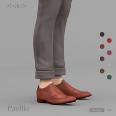 a man's feet in brown shoes and slacks