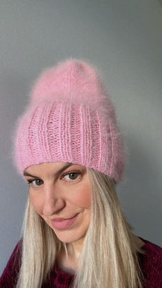 Handmade hat made from the best Italian Angora. Luxurious and soft. Unique and beautiful pink color. Pink Beanie Cap (one Size), Pink Beanie One Size Fits Most, Pink One-size Beanie, Pink Beanie Cap, Pink Brimmed Cloche Hat, Pink Brimmed Hat One Size, Pink Winter Beanie One Size, Pink Brimmed Mini Hat, One Size, Winter Pink Cap