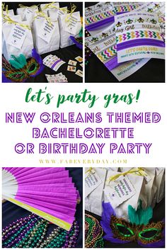 a collage of photos with text that reads let's party gras new orleans themed bachelorette or birthday party