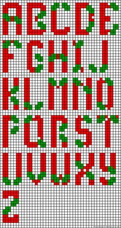 a cross stitch pattern with the letters and numbers in red, green and white colors