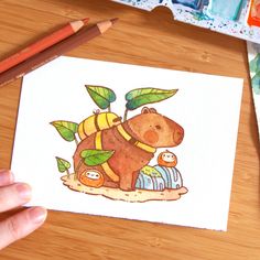 a drawing of a bear with leaves on its back