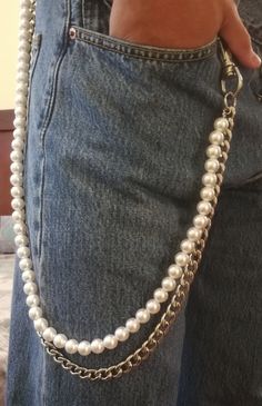 "10MM Pearl Pant Chain for Men, Stainless Steel Metal Strap, Chunky Cuban Chain, Tarnish Free, Father's Gift for Husband, Brother, Son, Boyfriend Material: Faux Pearl-High Quality Hard Plastic, Stainless Steel (not cheaper alloy or brass), which is tarnish free, no color change and waterproof. The chain is using the same quality steel as for necklace, Bracelet or body jewelry.  *Pearl Color: White, Creamy *Pearl size:10mm *Metal chain: 9mm *Chain Length: measured from end to end included clasps       S-20\"      M-24\"      L-28\" Normal style is pearl chain a little longer than steel chain, but if you prefer to have steel chain longer, please message me **How to order: 1) Please choose your style from drop-down menu 2) Please select your chain length.  3) If you are ordering custom size, Birthday Gift For Brother, Christmas Gifts For Brother, Pant Chains, Birthday Gifts For Brother, Beach Instagram, Chain For Men, Gold Chains For Men, Metal Straps, Gift For Brother