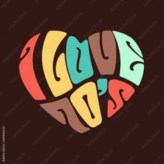 colorful heart shaped logo on black background with the word love written in different colors and shapes