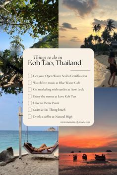 there is a sign that says things to do in koh tao thaaland