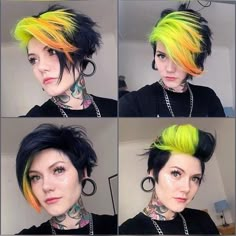 Dyed Bob, Hairstyles Tumblr, Neon Hair Color, Rocker Hair, Creative Hair Color, Neon Hair, Goth Hair, Hair References, Tumblr Hair