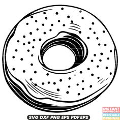 a black and white drawing of a doughnut