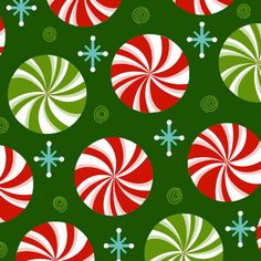 christmas candy canes and snowflakes on black background with green, red and white circles