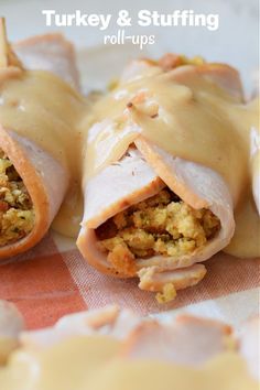 turkey and stuffing roll - ups on a plate