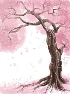 a drawing of a tree with pink leaves