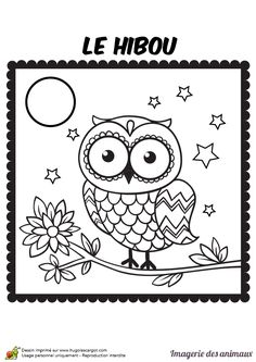 an owl sitting on a branch with the words le hibou written in french