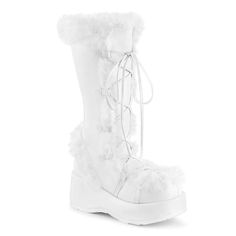 Gorgeous Boots For The Winter Hottie In All Of Us Bought From Dollskill! & Sold Out Online. Never Worn, Accidentally Bought The Wrong Size. Free Shipping ! #Demonia #Whitefur #Ravewear #Bimbo #Dollskill Demonia Shoes, High Heel Stiefel, Dr Shoes, Striped Shoes, Leather Knee Boots, Light Up Shoes, Corsets And Bustiers, Thigh High Stockings, Lingerie Accessories