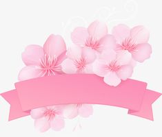 a pink ribbon with flowers on it and an empty banner for the text in the center