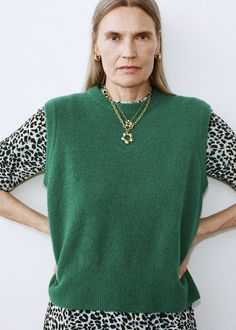 Green Kira Crew Neck Tank | WHISTLES | Design Research, Wool Yarn, Round Neck, Crew Neck, Green