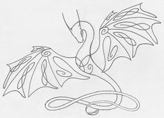 a black and white drawing of a dragon