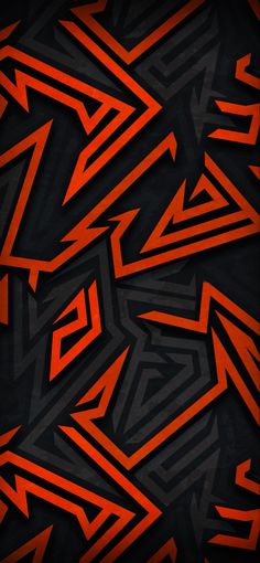 an orange and black background with many different shapes