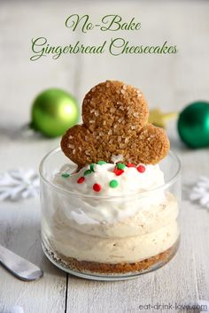 two gingerbread cheesecakes in a small glass bowl