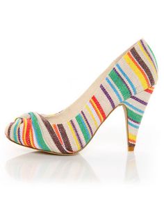 want!! Rocket Dog makes such cute, comfortable heels. I need shoes. Cute Trendy Shoes, Rainbow Heels, Cute Pumps, Plaid Dresses, Dresses Lulus, Spring Work, Striped Shoes, Bright Sun, Online Closet