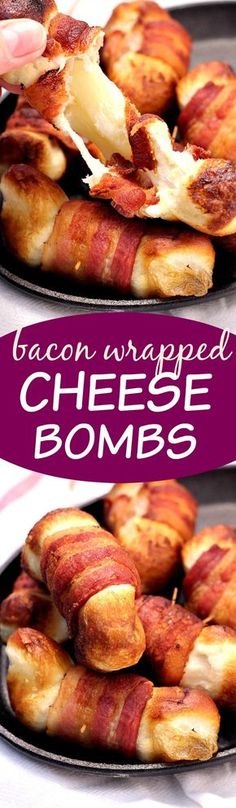 Bacon Wrapped Cheese Bombs - the appetizer that will make the party! Cheese filled biscuit bombs wrapped in bacon and fried. Do it! Bacon Wrapped Cheese, Wrapped In Bacon, Think Food, Bacon Recipes, Recipe Video, Bacon Wrapped, Finger Food, Appetizer Snacks, I Love Food