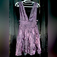 Never Worn. Bought It With Intentions Of Wearing It But Never Have And Now I Lost Too Much Weight To Wear It. Purple V-neck Lined Dress, Purple Lined Mini Dress For Night Out, Lined Purple Mini Dress For Party, Purple Skater Dress, Heart Heels, Victoria Secret Slip Dress, Heels Purple, Laser Cut Dress, Flowy Mini Dress