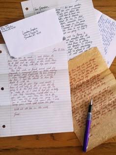 several pieces of paper with writing on them