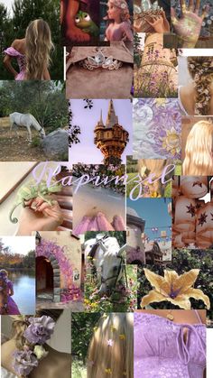 the collage shows many different images of women in dresses and hair, with flowers on them