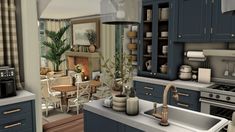 French Organic Decor, Sims Farmhouse Interior, Sims 4 Farmhouse Interior, Bloxburg House Ideas Realistic, Cottage Core Bloxburg House, Bloxburg Kitchen