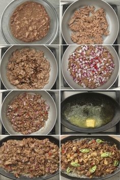 six images show different stages of cooking food