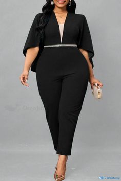 OrcaJump - Stylish Patchwork V Neck Plus Size Jumpsuits (Belt Not Included) Belt Jumpsuit, Plus Size Jumpsuit, Plus Size Casual, Dance Wear, Everyday Wear, Two Piece, Fashion Shoes, Jumpsuit, V Neck