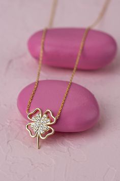 Diamond Clover Necklace, 14k 18k Solid Gold Four Leaf Clover Necklace, Leaf Clover Charm Pendant Jewelry, Good Luck 4 Leaf Clover Necklace, St. Patrick Day Gift for Her FEATURES * Solid Gold (real gold, not gold plated or gold filled material) * Gold Karat: 10K (417) - 14K (585) - 18K (750) (optional) * Pendant Height: 0.54 Inches (1.37 cm) * Pendant Width: 0.44 Inches (1.13 cm) * Available Gold Color: Yellow gold, rose gold and white gold (optional) * Diamond weight: 0.10 ct * Diamond color: G- Good Luck Charm Necklace, 4 Leaf Clover Necklace, Gold Four Leaf Clover, Antique Wedding Bands, Good Luck Necklace, Clover Jewelry, Pretty Jewelry Necklaces, Four Leaf Clover Necklace, 4 Leaf Clover