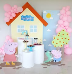 peppa pig birthday party with balloons and decorations