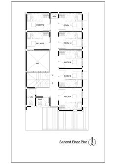 the second floor plan for a two story building with three floors and one bedroom on each level