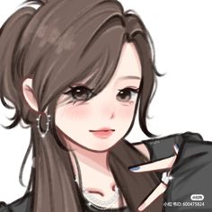 a drawing of a woman with long hair holding a cell phone in her right hand