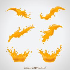 orange liquid splashes in different shapes and sizes on white background with space for text