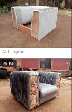 an old couch that has been turned into a bed