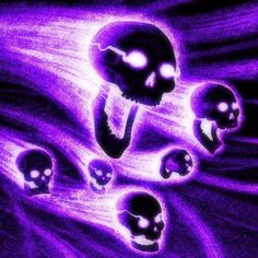 an image of skulls in purple and black colors with light coming from the top one