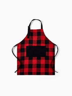 a red and black buffalo plaid apron on a white background with the words, i'm