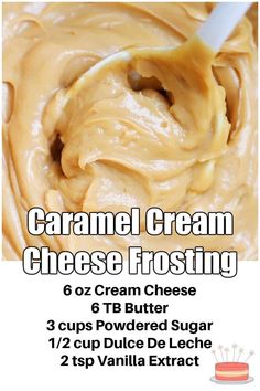 an advertisement for caramel cream cheese frosting with instructions to make it in the microwave