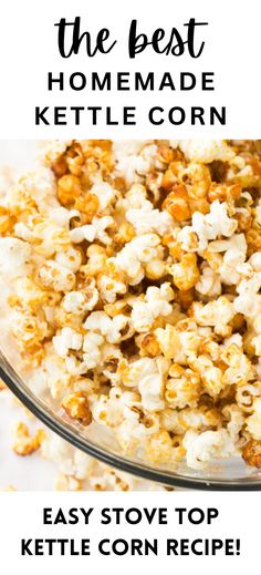 homemade kettle corn in a bowl Kettle Popcorn, Easy Recipes For Beginners, Cookie Recipes Homemade, Corn Recipe