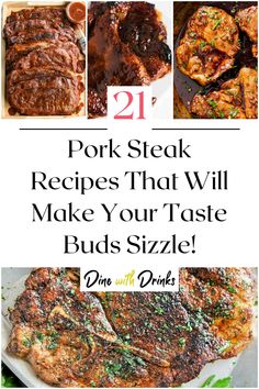 Collage of 4 pork steak recipes. Boneless Pork Steaks Recipes, Asian Pork Steak Recipes, Recipes With Pork Steak, Pork Steaks On The Grill, Fried Pork Steak Recipes Skillet