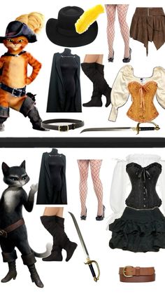 an assortment of costumes and accessories are shown