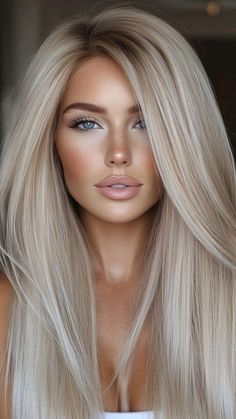 Silver Jewelry On Blondes, Blonde No Highlights, Makeup For Platinum Blonde Hair, Platinum Blonde With Low Lights, Hair Styles For Long Fine Hair, Long Haircut And Color, Platinum Blonde Hair With Dark Roots, Honey Butter Blonde Hair, Bright Neutral Blonde