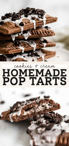 cookies and cream homemade pop tarts on a white plate with text overlay that reads cookies and cream homemade pop tarts